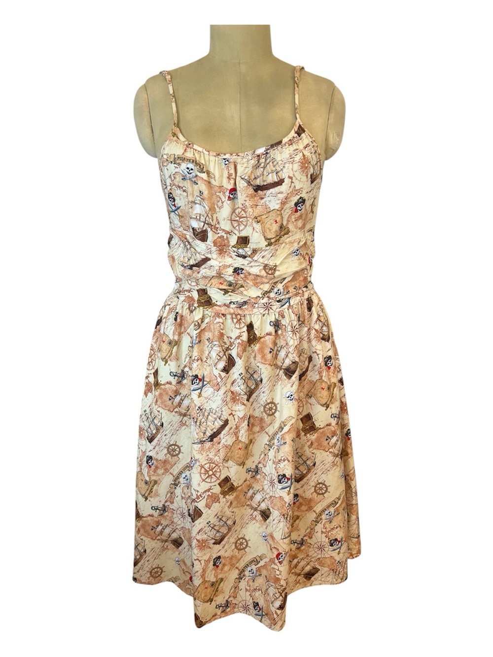 Retrolicious Beige Pirate Nautical Map Fit/flare Midi Dress